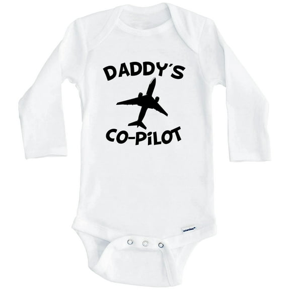 Daddy's Co-Pilot Cute Airplane One Piece Baby Bodysuit (Long Sleeve), 0-3 Months White