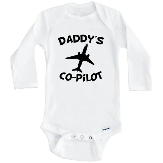 Daddy's Co-Pilot Cute Airplane One Piece Baby Bodysuit (Long Sleeve), 3-6 Months White