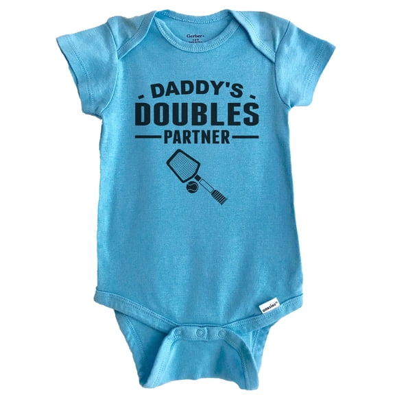 Daddy's Doubles Partner Cute Tennis Baby Bodysuit (Blue), 6-9 Months