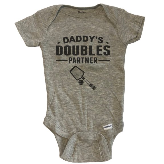 Daddy's Doubles Partner Cute Tennis Baby Bodysuit - Grey