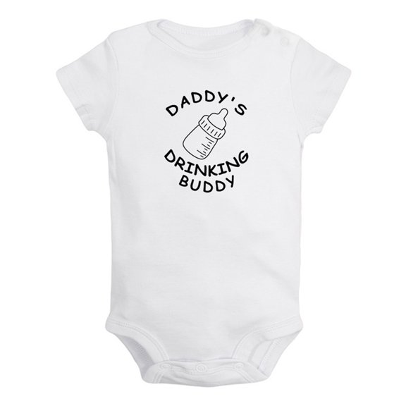 Daddy's Drinking Buddy Funny Rompers For Babies, Newborn Baby Unisex Bodysuits, Infant Jumpsuits, Toddler 0-24 Months Kids One-Piece Oufits (White, 12-18 Months)