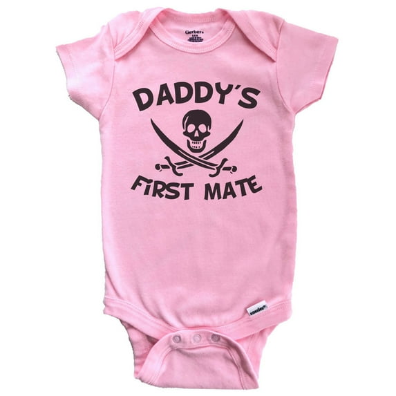 Daddy's First Mate Funny Pirate Baby Bodysuit (Pink), 3-6 Months