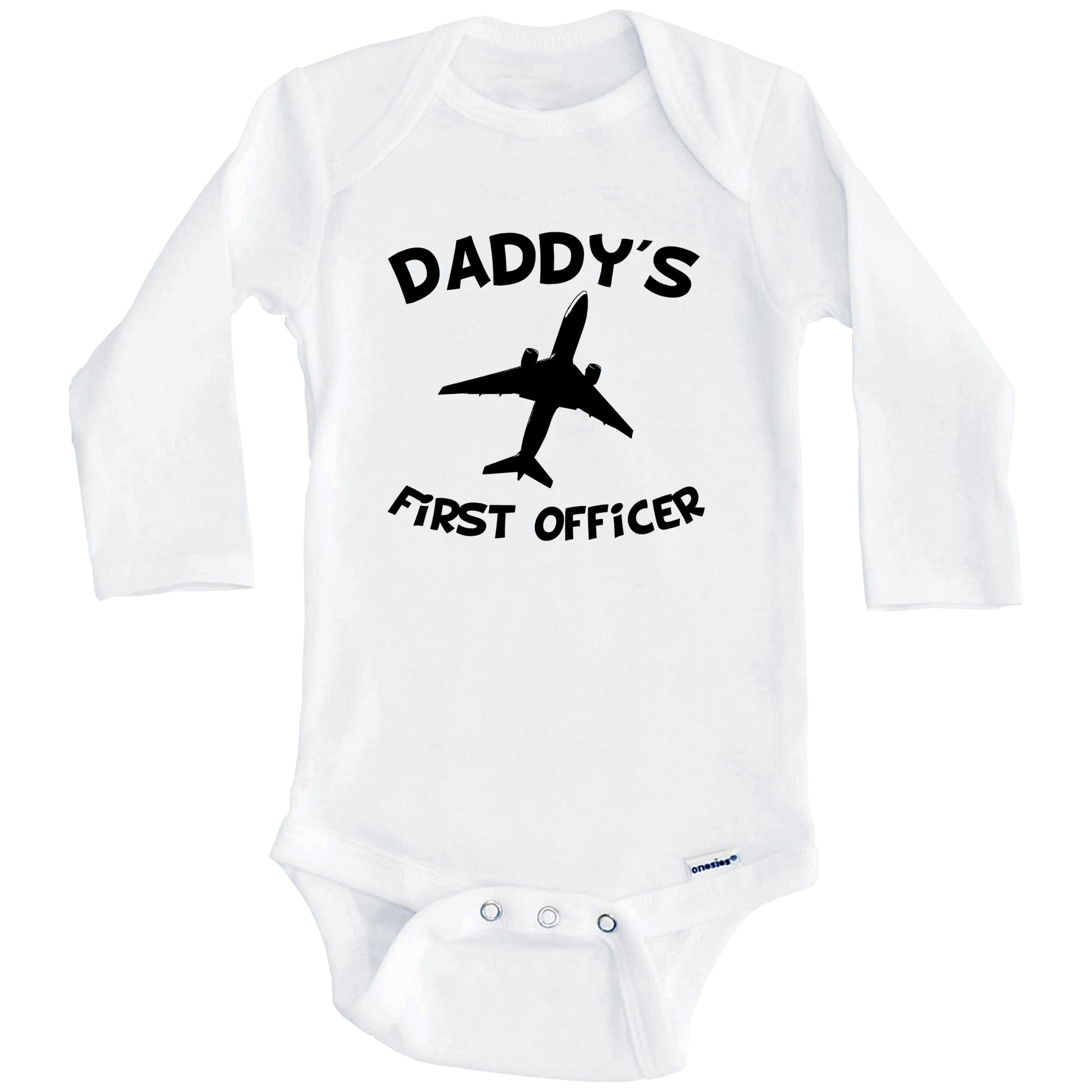 Daddy's First Officer Cute Airplane One Piece Baby Bodysuit (Long Sleeve), 3-6 Months White