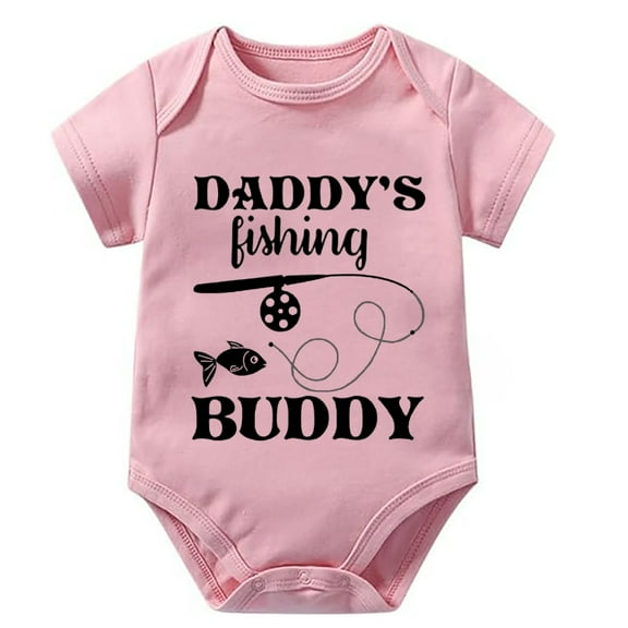 Daddy's Fishing Buddy Baby Clothes Romper Short Sleeve Baby Girl Bodysuit Short Sleeve White Baby Boy Onsies0-3 Months