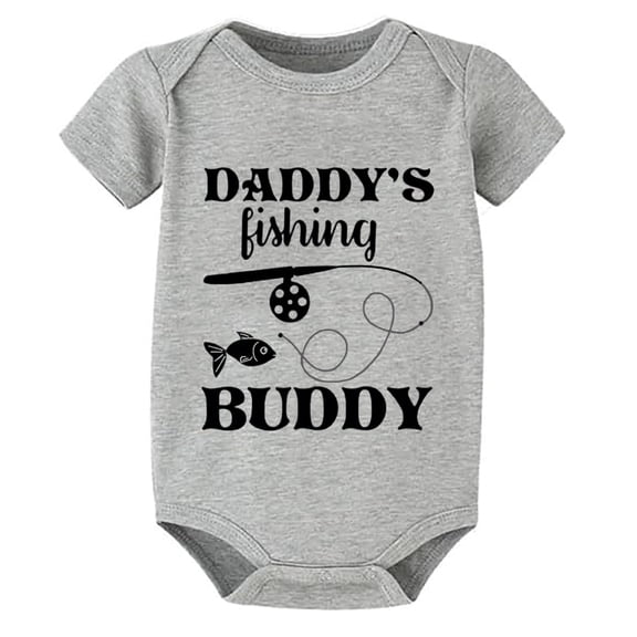 Daddy's Fishing Buddy Baby Romper Newborn Girl Short Sleeve Baby Girl Zipper Romper White Funny Onsies0-3 Months