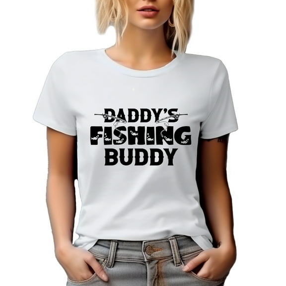 Daddy's Fishing Buddy, Fishing Enthusiast Son or Daughter, White T-Shirt, Medium