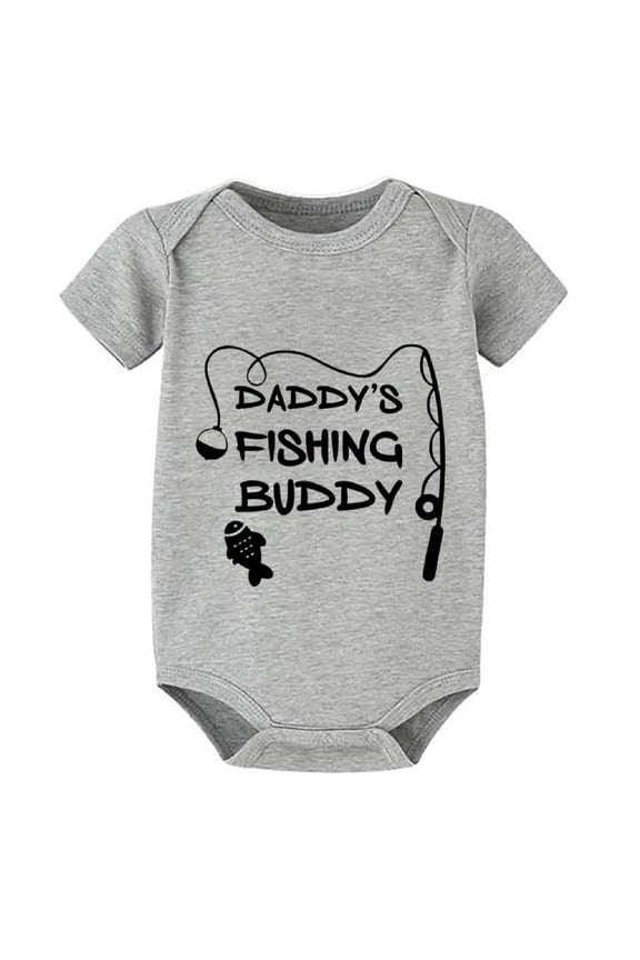 Daddy's Fishing Buddy Infant Romper Boy Short Sleeve Home from Hospital Baby Boy Outfit White Baby Boys Outfits