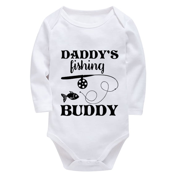 Daddy's Fishing Buddy Newborn Baby Boy Long Sleeve Baby Body Suit White Baby Boy Outfit 0-3 Months