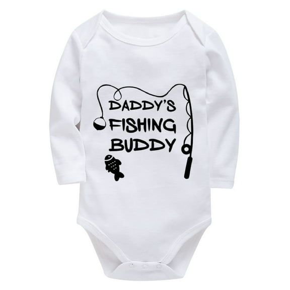 Daddy's Fishing Buddy Newborn Boy Outfits Long Sleeve Neutral Baby Onesie White Baby Girls Outfits