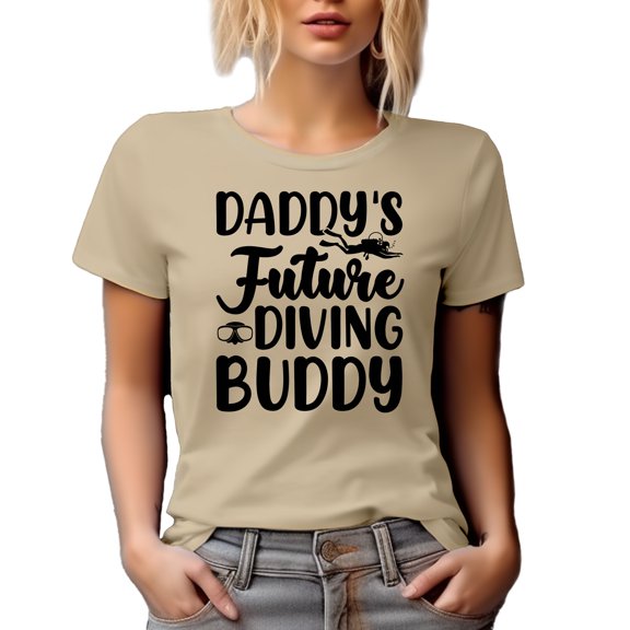 Daddy's Future Diving Buddy, Freediver or Scuba Diver Son or Daughter, Tan T-Shirt, Large