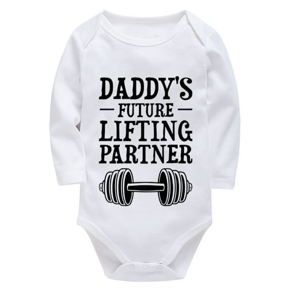 Daddy's Future Lifting Partner Baby Long Sleeve Onesie Long Sleeve Cotton Baby Onesie White Gender Neutral Baby Clothes 0-3