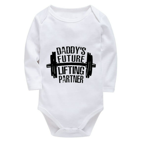 Daddy's Future Lifting Partner Going Home Baby Clothes Long Sleeve Baby Girl Take Home Outfit White 0-3 Months Girl Clothes