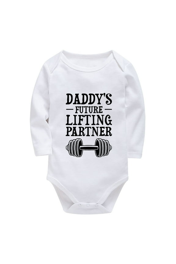 Daddy's Future Lifting Partner Newborn Welcome Home Outfit Girl Long Sleeve Baby Boy Newborn Coming Home White Infant Romper