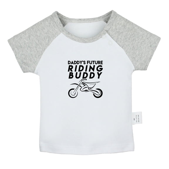 Daddy's Future Motocross Riding Buddy Funny T shirt For Baby, Newborn Babies T-shirts, Infant Tops, 0-24M Kids Graphic Tees Clothing (Short Gray Raglan T-shirt, 12-18 Months)