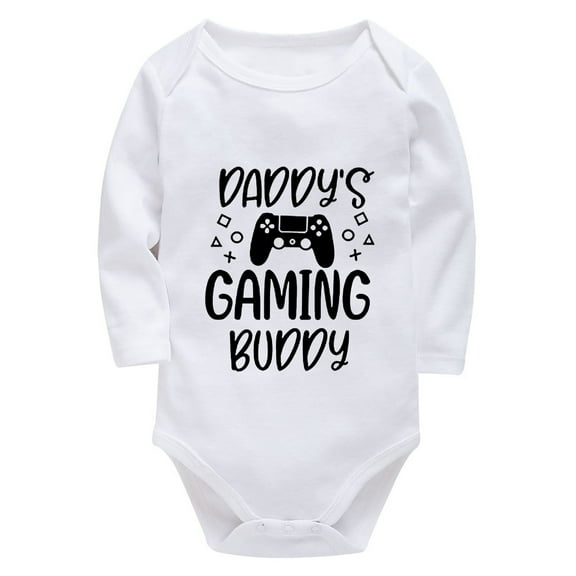 Daddy's Gaming Buddy Infant Boy Outfit Long Sleeve Neutral Baby Onesie White Baby Girl Clothes Romper