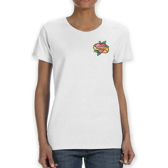 Daddy's Girl Banner Heart Pocket Graphic Women White T-Shirt, Female Small
