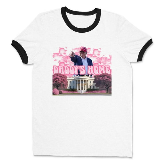 Daddy's Home Trump 2024 Ringer Tee Shirt Unisex Large White/Black