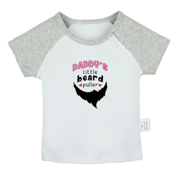 Daddy's Little Beard Puller Funny T shirt For Baby, Newborn Babies T-shirts, Infant Tops, 0-24M Kids Graphic Tees Clothing (Short Gray Raglan T-shirt, 0-6 Months)