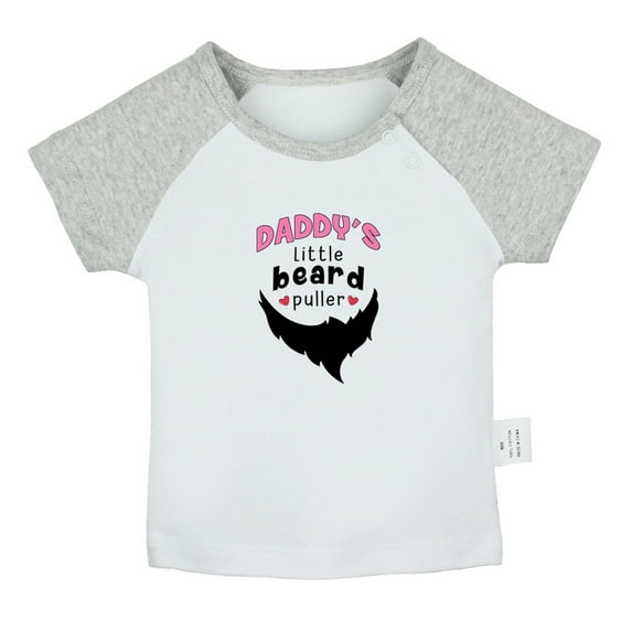Daddy's Little Beard Puller Funny T shirt For Baby, Newborn Babies T-shirts, Infant Tops, 0-24M Kids Graphic Tees Clothing (Short Gray Raglan T-shirt, 12-18 Months)