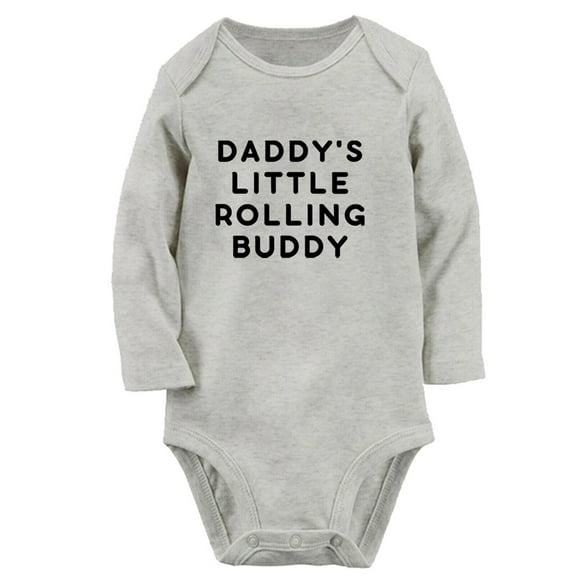 Daddy's Little Rolling Funny Rompers, Newborn Baby Unisex Bodysuits, Infant Jumpsuits, Toddler 0-12 Months Kids Long Sleeves Oufits (Gray, 0-6 Months)