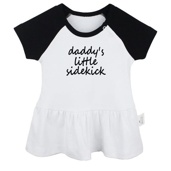 Daddy's Little Sidekick Funny Dresses For Baby, Newborn Babies Skirts, Infant Princess Dress, 0-24M Kids Graphic Clothes (Black Raglan Dresses, 0-6 Months)
