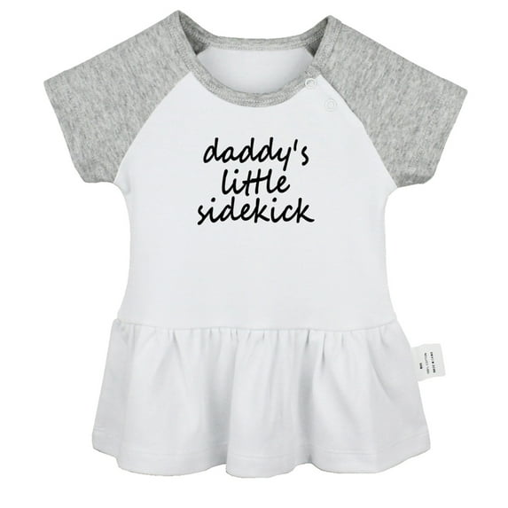 Daddy's Little Sidekick Funny Dresses For Baby, Newborn Babies Skirts, Infant Princess Dress, 0-24M Kids Graphic Clothes (Gray Raglan Dresses, 0-6 Months)