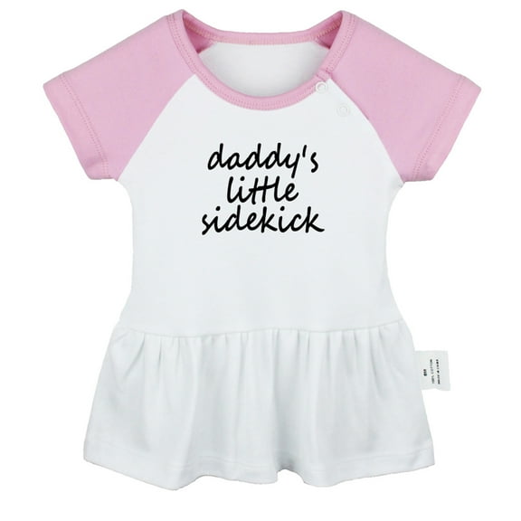 Daddy's Little Sidekick Funny Dresses For Baby, Newborn Babies Skirts, Infant Princess Dress, 0-24M Kids Graphic Clothes (Pink Raglan Dresses, 0-6 Months)