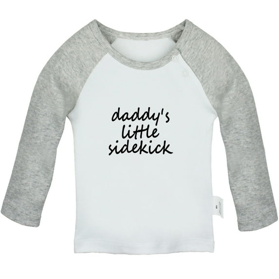 Daddy's Little Sidekick Funny T shirt For Baby, Newborn Babies T-shirts, Infant Tops, 0-24M Kids Graphic Tees Clothing (Long Gray Raglan T-shirt, 0-6 Months)