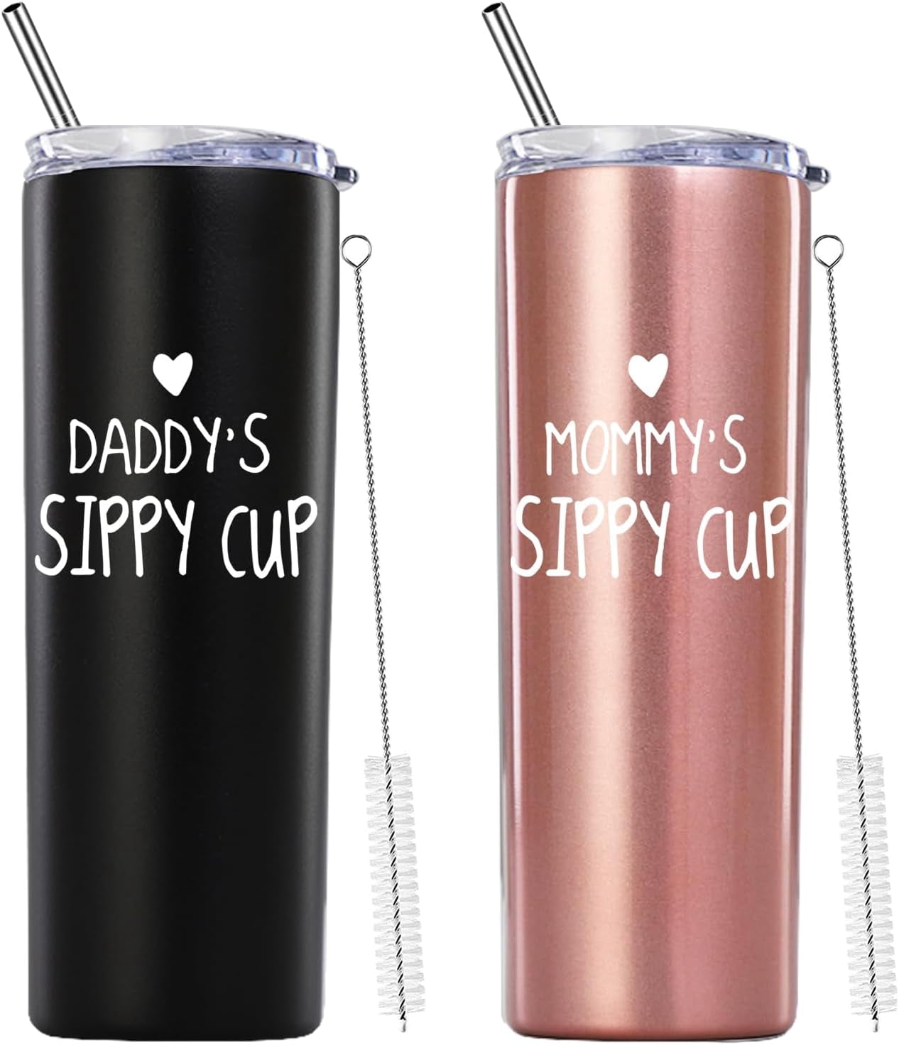 Daddy's and Mommy's Sippy Cup Skinny Tumbler.Couple Gifts.Fathers Mothers Anniversary Birthday Christmas Day Gifts for Mom Dad.Dad Mom Parents Gifts from Daughter Son.(20oz Black&Rose Gold)