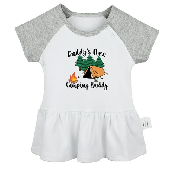Daddy's New Camping Buddy Funny Dresses For Baby, Newborn Babies Skirts, Infant Princess Dress, 0-24M Kids Graphic Clothes (Gray Raglan Dresses, 12-18 Months)