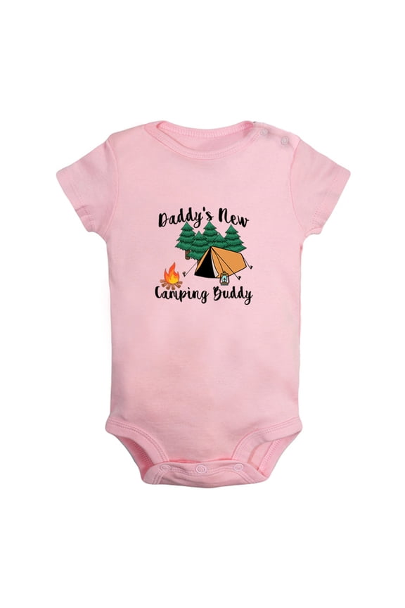 Daddy's New Camping Buddy Funny Rompers For Babies, Newborn Baby Unisex Bodysuits, Infant Jumpsuits, Toddler 0-12 Months Kids One-Piece Oufits (Pink, 6-12 Months)