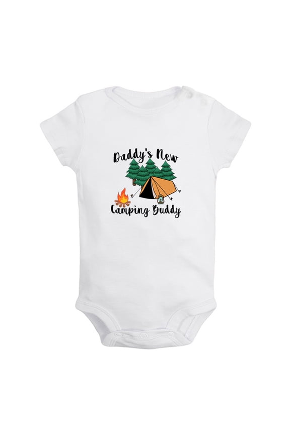 Daddy's New Camping Buddy Funny Rompers For Babies, Newborn Baby Unisex Bodysuits, Infant Jumpsuits, Toddler 0-12 Months Kids One-Piece Oufits (White, 12-18 Months)