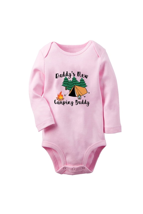 Daddy's New Camping Buddy Funny Rompers, Newborn Baby Unisex Bodysuits, Infant Jumpsuits, Toddler 0-12 Months Kids Long Sleeves Oufits (Pink, 6-12 Months)