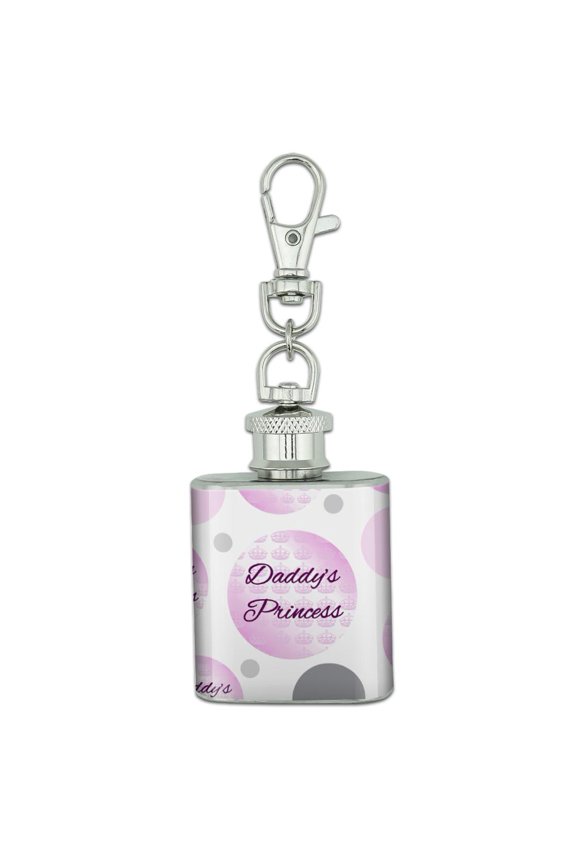 Daddy's Princess with Pink Crowns Stainless Steel 1oz Mini Flask Key Chain