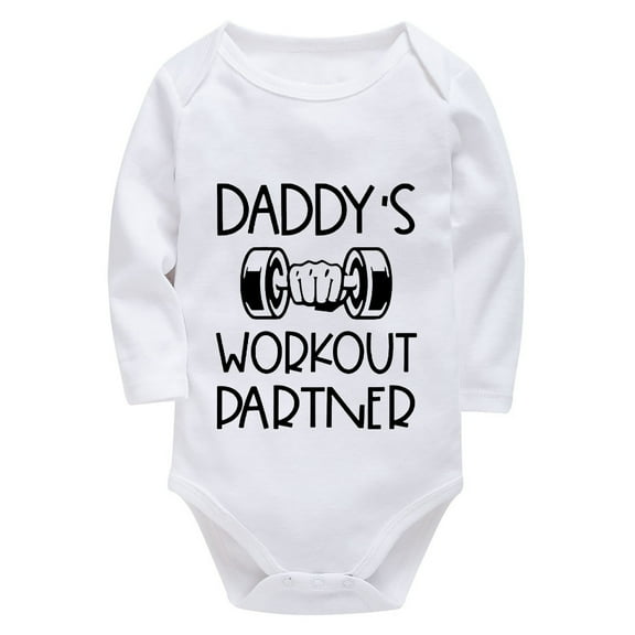 Daddy's Workout Partner Cotton Onesie Long Sleeve Baby Boy Romper White Baby Suits for Boys 0-3 Months