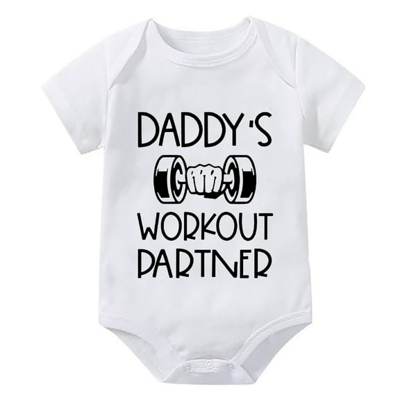 Daddy's Workout Partner Romper Baby Boy Short Sleeve Neutral Newborn Clothes White Baby Boy White Romper