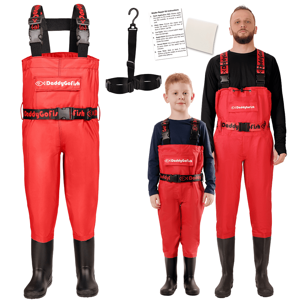 DaddyGoFish Chest Waders for Kids and Adults, Fishing and Hunting Waders  with a Pocket and a Wader Hanger 