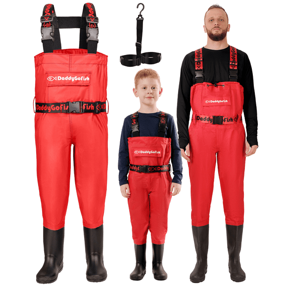 DaddyGoFish Chest Waders for Kids and Adults, Fishing and Hunting Waders with a Pocket and a Wader Hanger