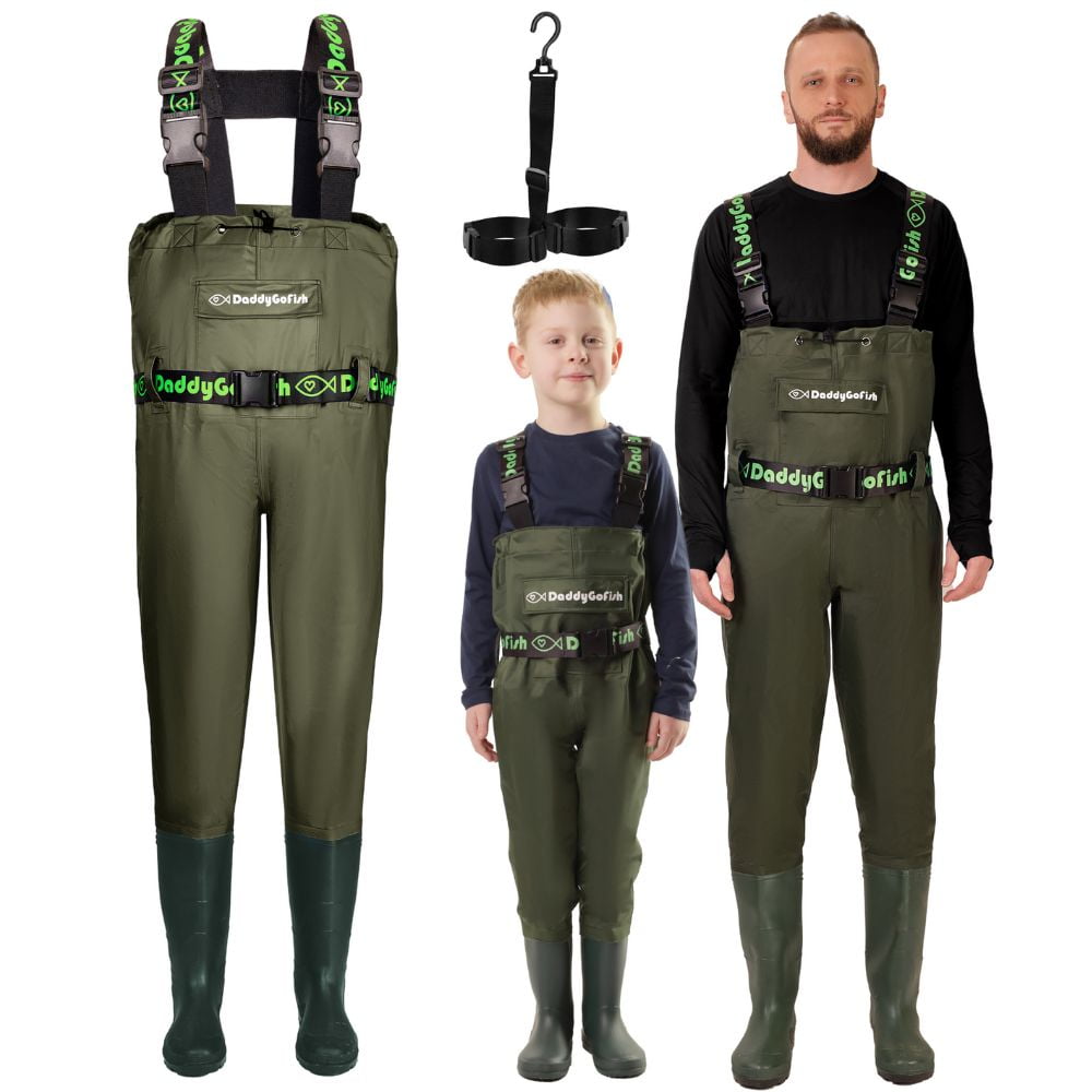 DaddyGoFish Chest Waders for Kids and Adults, Fishing and Hunting Waders  with a Pocket and a Wader Hanger
