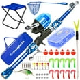 thumbnail image 1 of DaddyGoFish Kids Fishing Pole - Telescopic Rod & Reel Combo with Collapsible Chair, Rod Holder, Tackle Box, Bait Net and Carry Bag for Boys and Girls (Blue, 4ft), 1 of 8