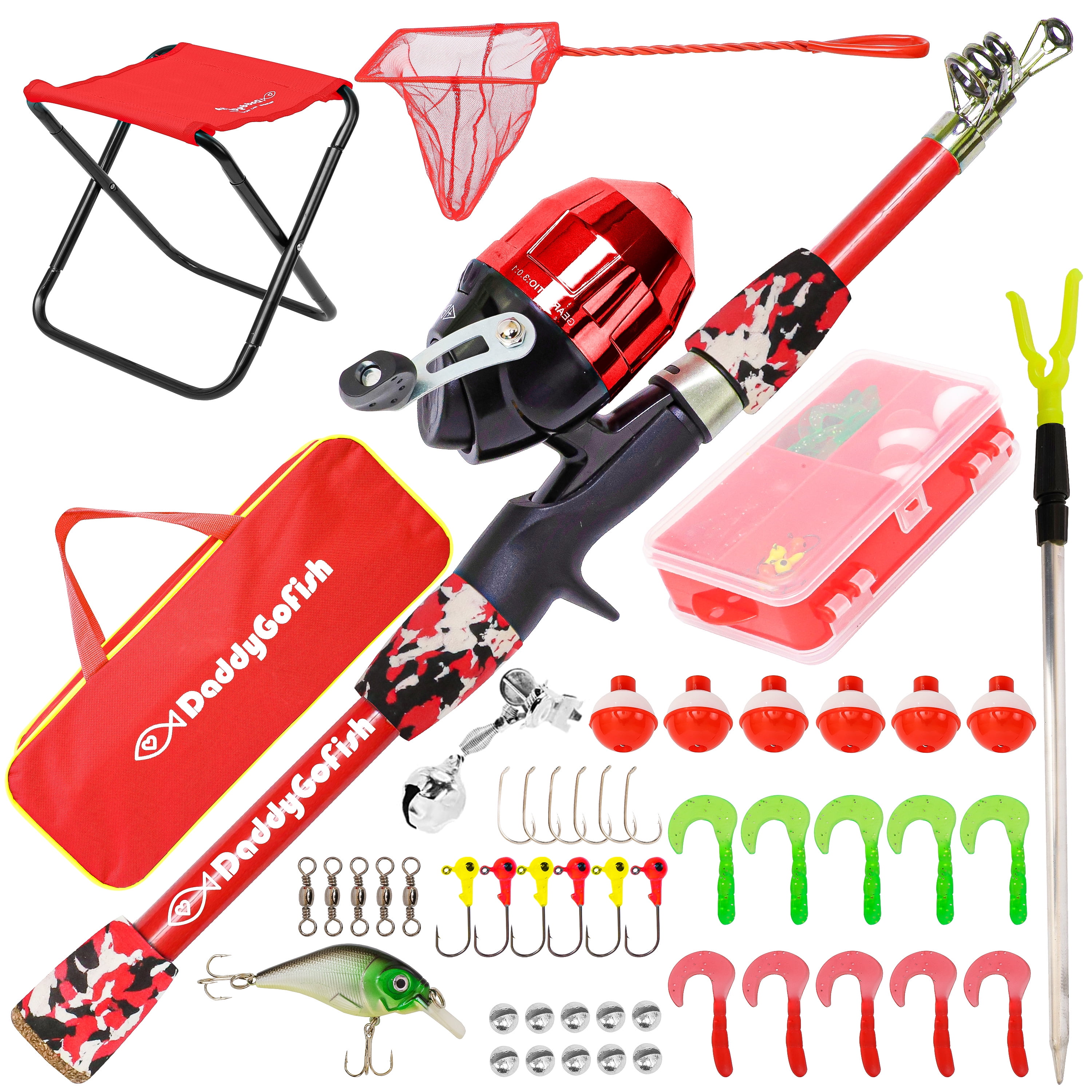 Kids Fishing Pole and Tackle Box - with Net, Travel Bag, Reel and Beginner's