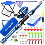 DaddyGoFish Kids Fishing Pole   Telescopic Rod & Reel Combo with Collapsible Chair, Rod Holder, Tackle Box, Bait Net and Carry Bag for Boys and Girls