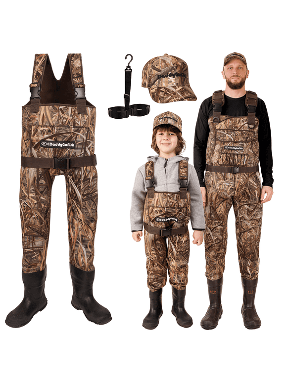 Chest Waders, Waterproof, Fishing & Hunting, Camouflage, Green, Age 10/11 Big Kid