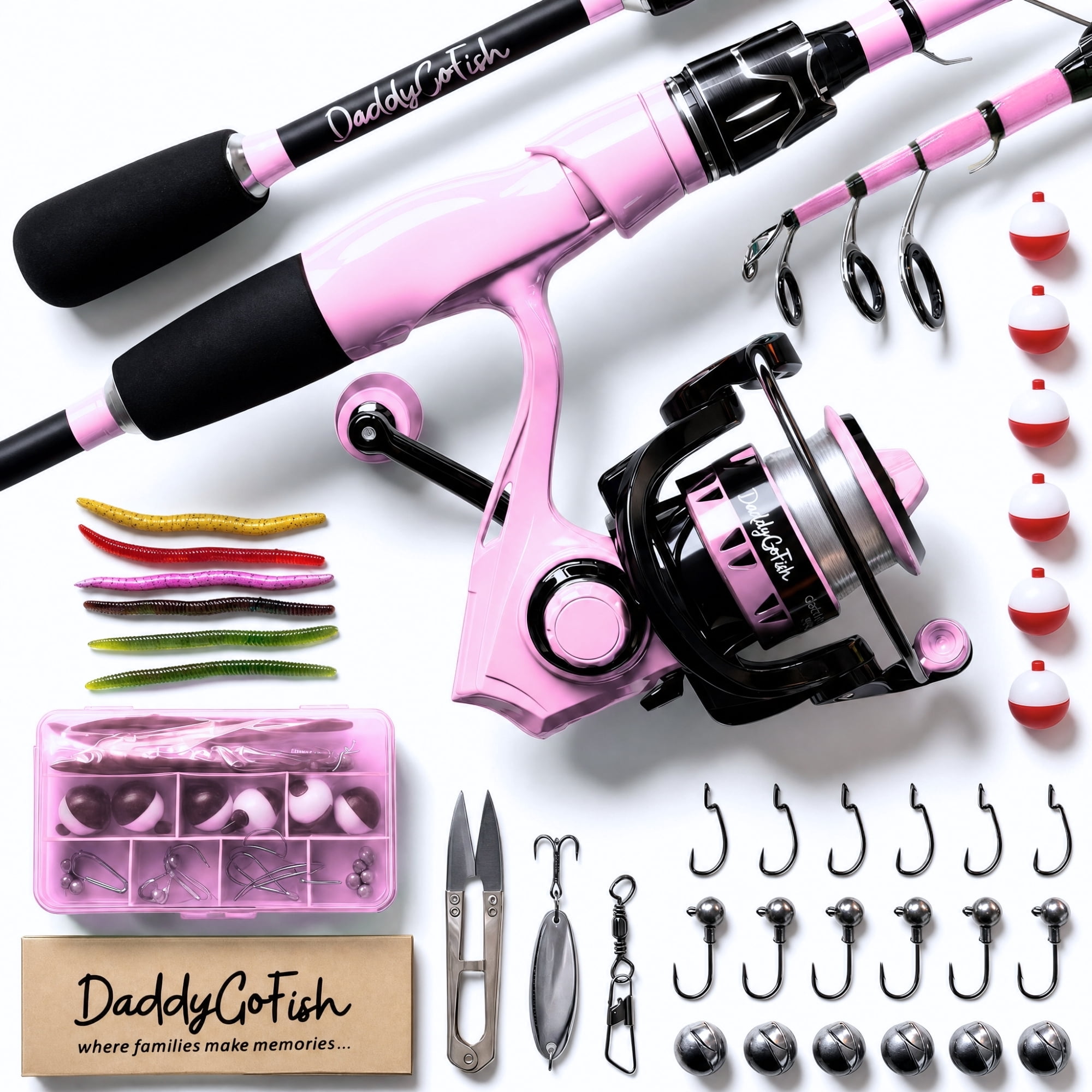 DaddyGoFish Spinning Fishing Rod and Reel Combo Set with Tackle Box | Fishing Pole | Carbon Fiber Telescopic Fishing Rod Kit | Spinning Reel for Travel Saltwater Freshwater Fishing Gear Kit
