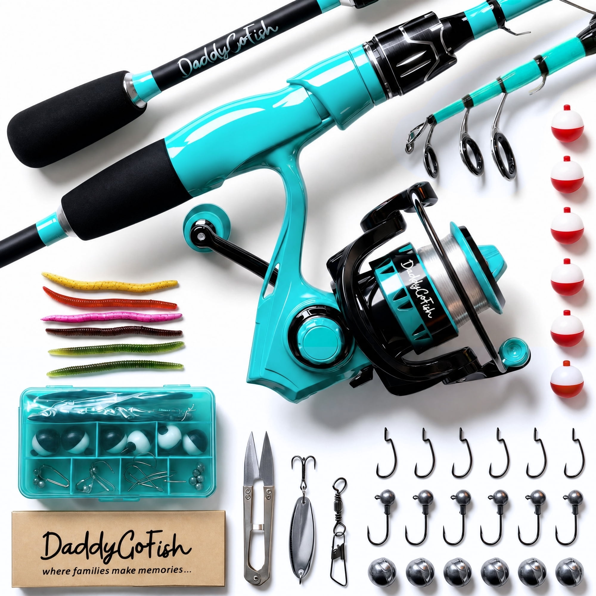 DaddyGoFish Spinning Fishing Rod and Reel Combo Set with Tackle Box | Fishing Pole | Carbon Fiber Telescopic Fishing Rod Kit | Spinning Reel for Travel Saltwater Freshwater Fishing Gear Kit