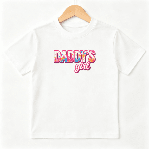 Daddys Girl Slogan Girls Graphic Tee, Cute Colorful Text 100% Cotton Kids Short Sleeve T-Shirt