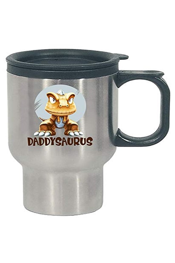 Daddysaurus Funny Father's Day Travel Mug - Stainless Steel Insulated Coffee Cup