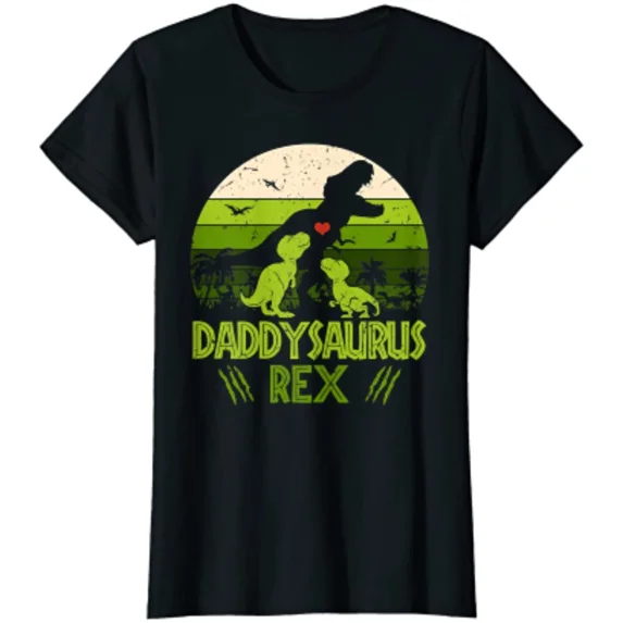 Daddysaurus Rex 2 Sunset For Fathers Day Gift Ladies' Crewneck T-Shirt
