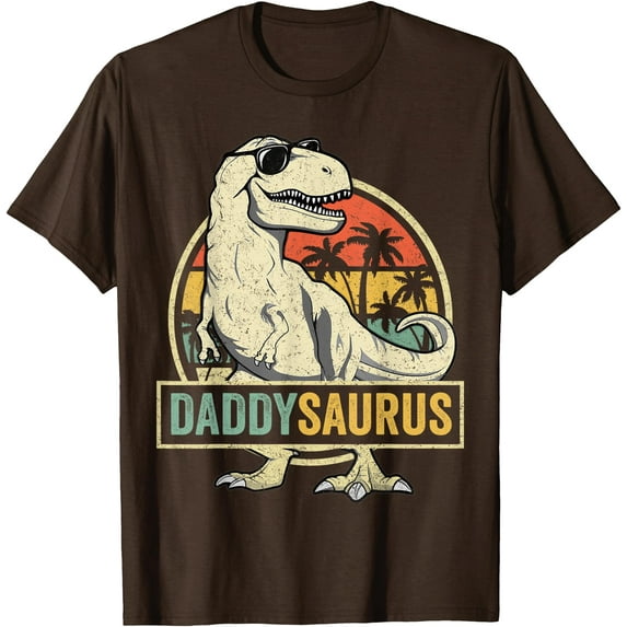 Daddysaurus T Rex Dinosaur Daddy Saurus Family Matching Unisex T-Shirt for Men Women,Dark Chocolate Color,Size 5XL