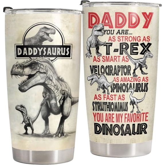 Daddysaurus Tumbler with Lid 20oz Stainless Steel, Dad Tumbler Cup, Daddy Saurus Cup, Dad Coffee Mug, Dad Gifts for Christmas from Son Daughter